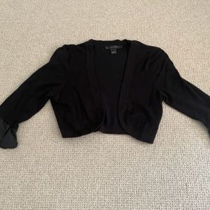 Black knit crop sweater w/ Satin Ruffle Sleeves